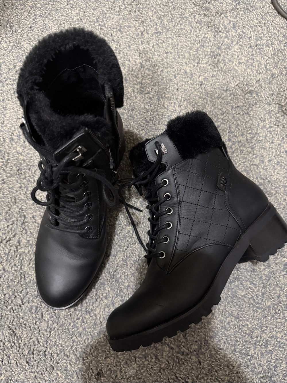 Michael Kors Black Faux Fur Lace-Up Ankle Boots - Women
